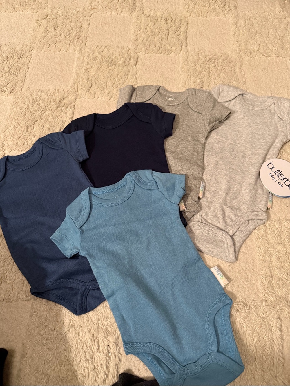 Butterblu 5-Pack One-Piece Bodysuits in Light Blue, Navy & Gray